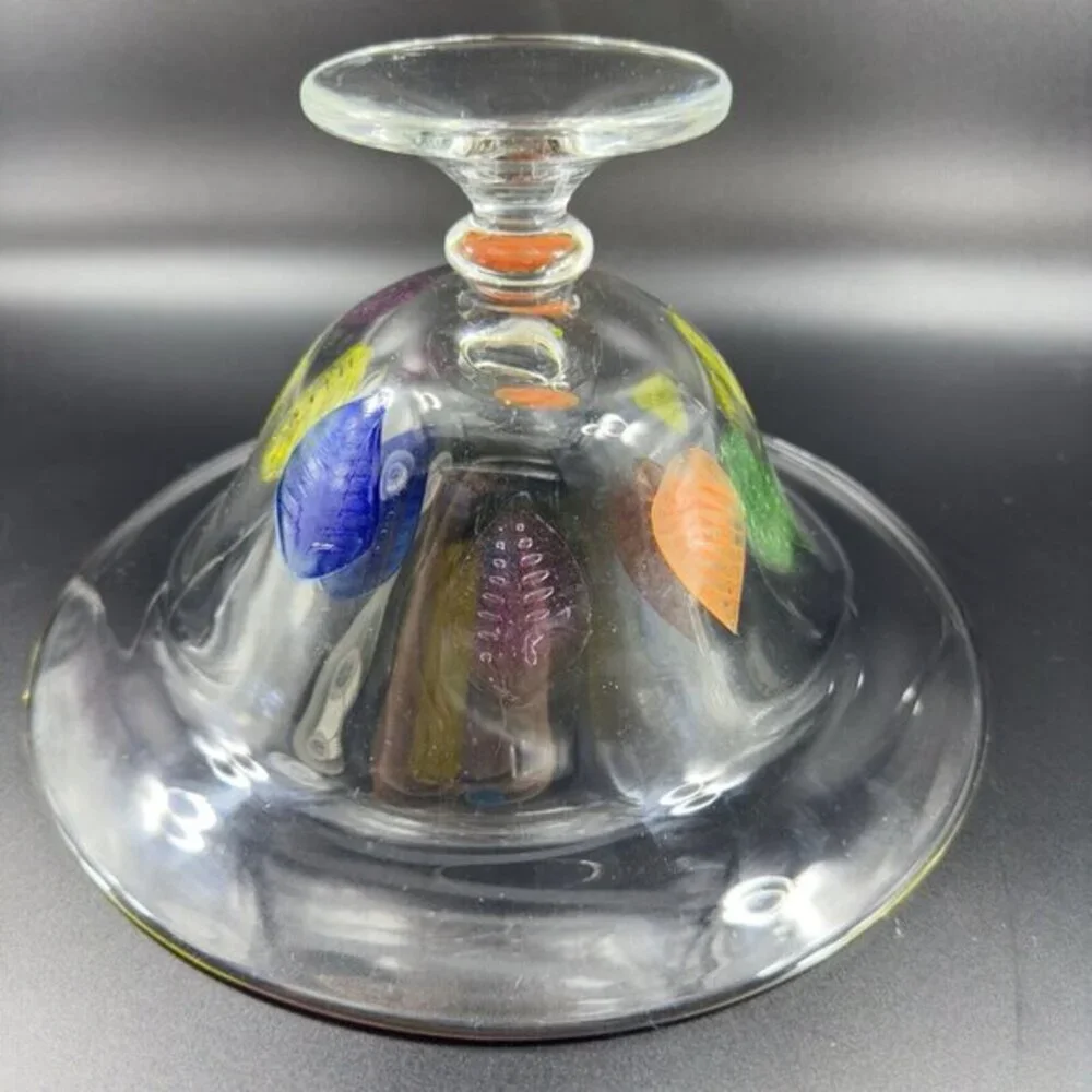 Dansk Burchetta Millefiori Leaf Design‎ Art Glass Crystal Pedestal Bowl Dish VTG